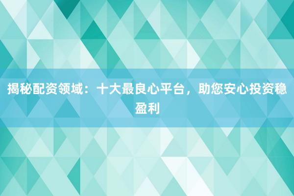 揭秘配资领域：十大最良心平台，助您安心投资稳盈利