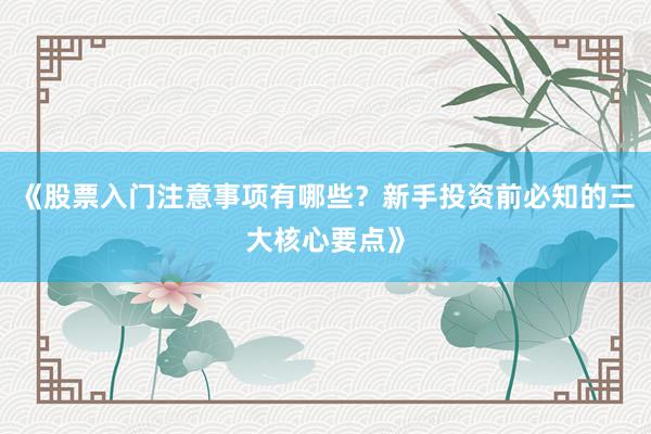 《股票入门注意事项有哪些？新手投资前必知的三大核心要点》