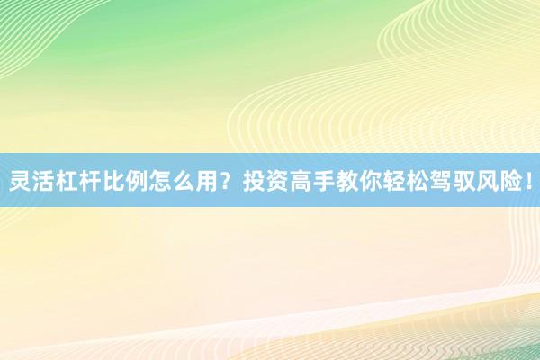 灵活杠杆比例怎么用？投资高手教你轻松驾驭风险！
