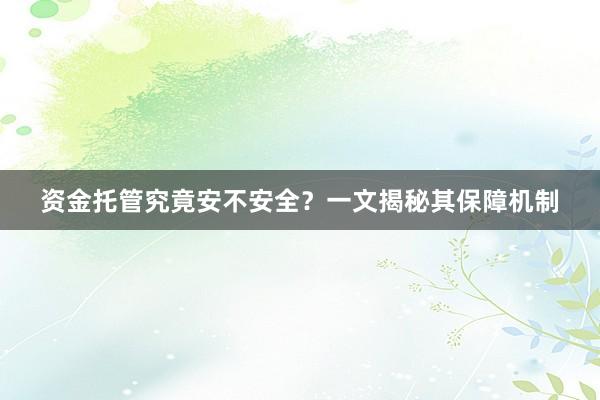 资金托管究竟安不安全？一文揭秘其保障机制