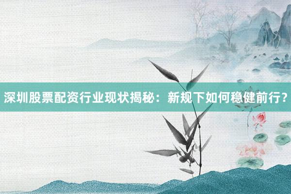 深圳股票配资行业现状揭秘：新规下如何稳健前行？