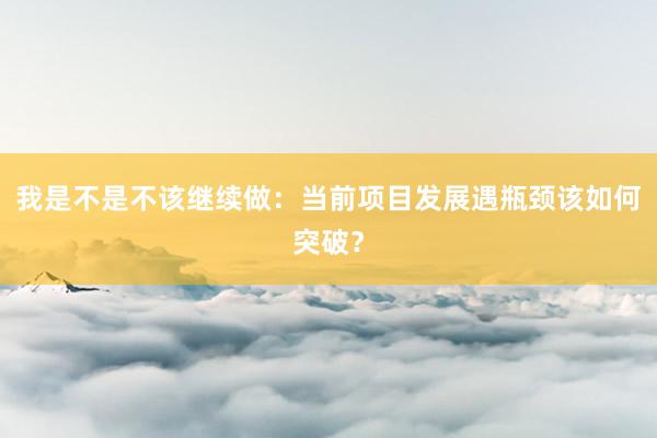 我是不是不该继续做：当前项目发展遇瓶颈该如何突破？